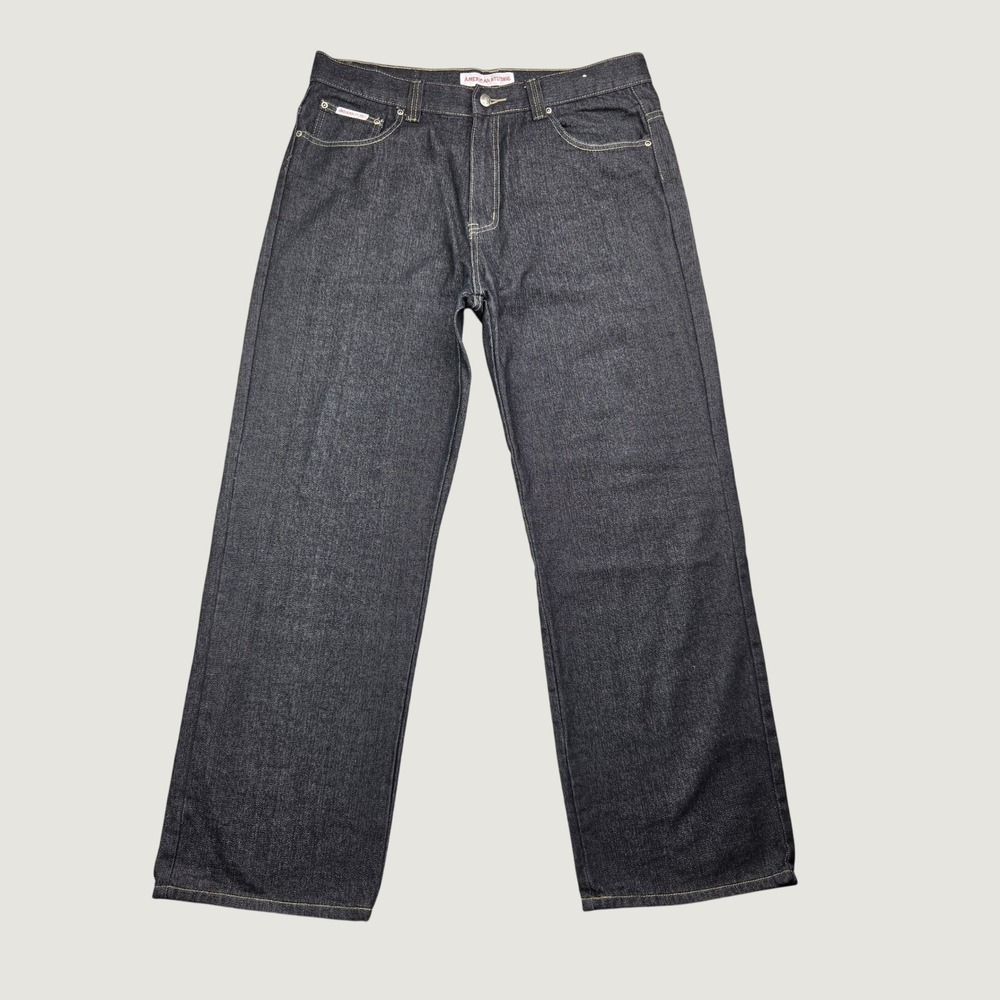 American Studios Men 38x30 Baggy Jeans Dark Wash Wide Leg Y2K Skater Ramie Black